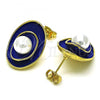 Oro Laminado Stud Earring, Gold Filled Style with Ivory Pearl, Blue Enamel Finish, Golden Finish, 02.379.0026