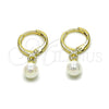 Oro Laminado Dangle Earring, Gold Filled Style Ball Design, with Ivory Mother of Pearl, Polished, Golden Finish, 02.213.0771