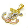 Oro Laminado Religious Pendant, Gold Filled Style Crucifix and Anchor Design, Polished, Tricolor, 05.253.0003