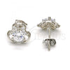 Sterling Silver Stud Earring, with White Cubic Zirconia and White Micro Pave, Polished, Rhodium Finish, 02.285.0018