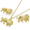 Oro Laminado Earring and Pendant Adult Set, Gold Filled Style Lion Design, Polished, Golden Finish, 10.185.0003