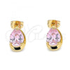 Oro Laminado Stud Earring, Gold Filled Style Teardrop Design, with Pink Cubic Zirconia, Polished, Golden Finish, 02.213.0234