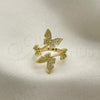 Oro Laminado Multi Stone Ring, Gold Filled Style Butterfly Design, with White Micro Pave, Polished, Golden Finish, 01.341.0046