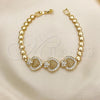 Oro Laminado Fancy Bracelet, Gold Filled Style Heart Design, with White Micro Pave, Polished, Golden Finish, 03.283.0165.07