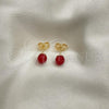 Oro Laminado Stud Earring, Gold Filled Style Ball Design, with Garnet Pearl, Polished, Golden Finish, 02.63.2118.3