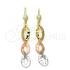 Oro Laminado Long Earring, Gold Filled Style Diamond Cutting Finish, Tricolor, 02.63.2153