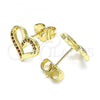 Oro Laminado Stud Earring, Gold Filled Style Heart Design, with Garnet Micro Pave, Polished, Golden Finish, 02.156.0621.1