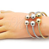 Oro Laminado Trio Bangle, Gold Filled Style Ball and Twist Design, Polished, Tricolor, 07.170.0019