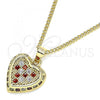 Oro Laminado Pendant Necklace, Gold Filled Style Heart Design, with Garnet and White Micro Pave, Polished, Golden Finish, 04.344.0035.1.20