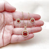 Oro Laminado Earring and Pendant Adult Set, Gold Filled Style Cluster Design, with Garnet and White Cubic Zirconia, Polished, Golden Finish, 10.156.0540.1