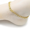 Oro Laminado Basic Anklet, Gold Filled Style Miami Cuban Design, Diamond Cutting Finish, Golden Finish, 03.368.0098.10