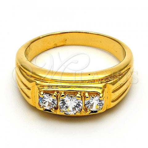 Oro Laminado Mens Ring, Gold Filled Style with White Cubic Zirconia, Polished, Golden Finish, 5.178.030.09 (Size 9)