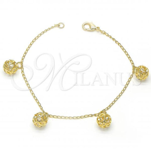 Oro Laminado Charm Bracelet, Gold Filled Style with White Crystal, Polished, Golden Finish, 03.63.1342.07