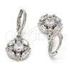 Rhodium Plated Dangle Earring, Flower Design, with White Cubic Zirconia, Polished, Rhodium Finish, 02.217.0058.2