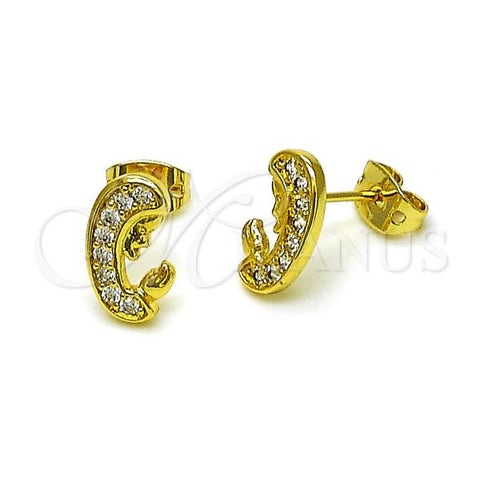 Oro Laminado Stud Earring, Gold Filled Style Guadalupe Design, with White Micro Pave, Polished, Golden Finish, 02.341.0221
