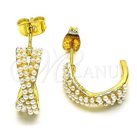 Oro Laminado Stud Earring, Gold Filled Style with Ivory Pearl, Polished, Golden Finish, 02.379.0017