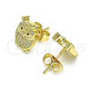 Oro Laminado Stud Earring, Gold Filled Style Owl Design, with Ruby and White Micro Pave, Polished, Golden Finish, 02.156.0600