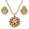 Oro Laminado Earring and Pendant Adult Set, Gold Filled Style with Garnet Micro Pave, Polished, Golden Finish, 10.156.0259.2