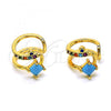 Oro Laminado Earcuff Earring, Gold Filled Style with Multicolor Micro Pave and Turquoise Cubic Zirconia, Polished, Golden Finish, 02.210.0677.1