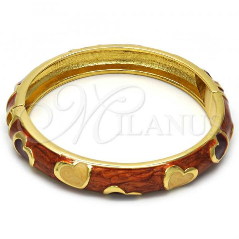 Oro Laminado Individual Bangle, Gold Filled Style Heart Design, Brown Enamel Finish, Golden Finish, 07.246.0011.6.05 (11 MM Thickness, Size 5 - 2.50 Diameter)