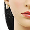 Oro Laminado Stud Earring, Gold Filled Style Guadalupe Design, Diamond Cutting Finish, Tricolor, 02.196.0132
