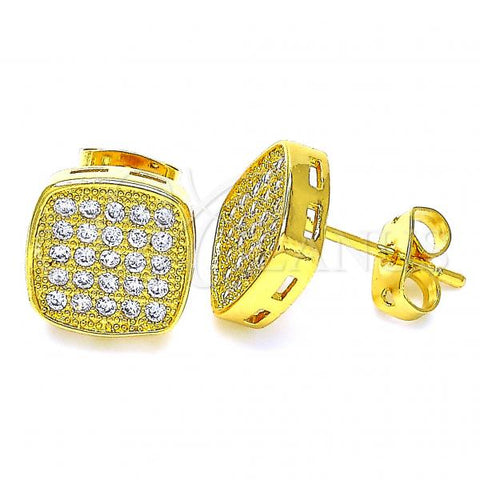 Oro Laminado Stud Earring, Gold Filled Style with White Micro Pave, Polished, Golden Finish, 02.156.0335