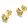 Oro Laminado Stud Earring, Gold Filled Style Owl Design, with Garnet Cubic Zirconia and Garnet Micro Pave, Polished, Golden Finish, 02.156.0281