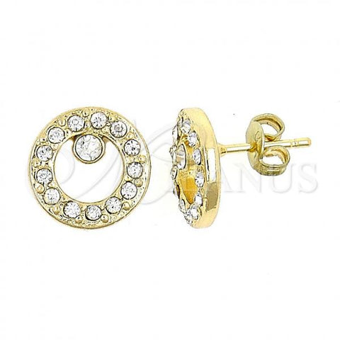 Oro Laminado Stud Earring, Gold Filled Style with White Crystal, Polished, Golden Finish, 02.59.0121
