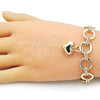 Oro Laminado Fancy Bracelet, Gold Filled Style Heart and Rolo Design, with White Cubic Zirconia, Diamond Cutting Finish, Golden Finish, 03.331.0295.09