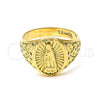 Oro Laminado Mens Ring, Gold Filled Style Guadalupe Design, Diamond Cutting Finish, Golden Finish, 01.185.0003.11 (Size 11)
