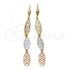 Oro Laminado Long Earring, Gold Filled Style Diamond Cutting Finish, Tricolor, 02.63.2269