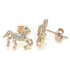Sterling Silver Stud Earring, Horse Design, with White Micro Pave, Polished, Rose Gold Finish, 02.336.0069.1