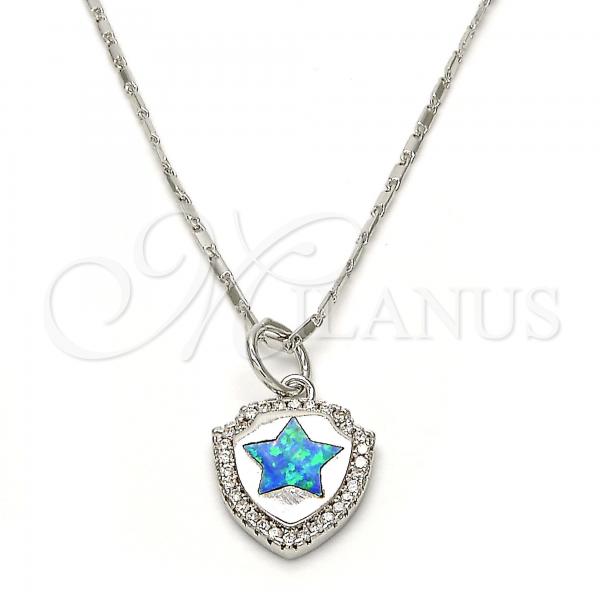 Rhodium Plated Pendant Necklace, Star Design, with Blue Topaz Opal and White Micro Pave, Polished, Rhodium Finish, 04.63.1325.6.18
