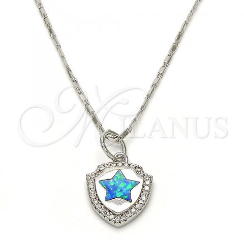 Rhodium Plated Pendant Necklace, Star Design, with Blue Topaz Opal and White Micro Pave, Polished, Rhodium Finish, 04.63.1325.6.18