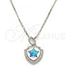 Rhodium Plated Pendant Necklace, Star Design, with Blue Topaz Opal and White Micro Pave, Polished, Rhodium Finish, 04.63.1325.6.18