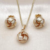 Oro Laminado Earring and Pendant Adult Set, Gold Filled Style Love Knot Design, Polished, Golden Finish, 10.63.0515