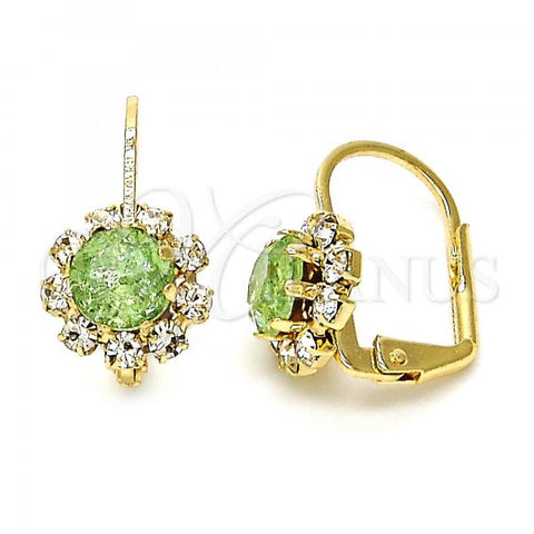 Oro Laminado Leverback Earring, Gold Filled Style Flower Design, with Light Green and White Crystal, Polished, Golden Finish, 02.122.0085.5