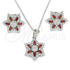 Sterling Silver Earring and Pendant Adult Set, Flower Design, with Garnet and White Cubic Zirconia, Polished, Rhodium Finish, 10.286.0033.2