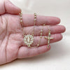 Oro Laminado Thin Rosary, Gold Filled Style Guadalupe and Crucifix Design, with White Micro Pave, Polished, Golden Finish, 09.213.0057.18
