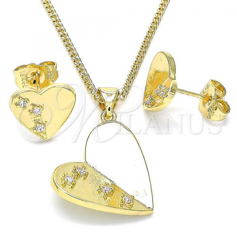 Oro Laminado Earring and Pendant Adult Set, Gold Filled Style Heart Design, with White Cubic Zirconia, Polished, Golden Finish, 10.156.0323