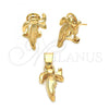 Oro Laminado Earring and Pendant Adult Set, Gold Filled Style Bow Design, Matte Finish, Golden Finish, 10.63.0114