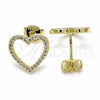 Oro Laminado Stud Earring, Gold Filled Style Heart Design, with White Micro Pave, Polished, Golden Finish, 02.94.0117