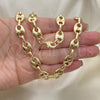 Oro Laminado Fancy Necklace, Gold Filled Style Puff Mariner Design, Polished, Golden Finish, 04.372.0002.24