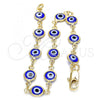 Oro Laminado Fancy Bracelet, Gold Filled Style Evil Eye Design, Blue Resin Finish, Golden Finish, 5.039.005.1.08