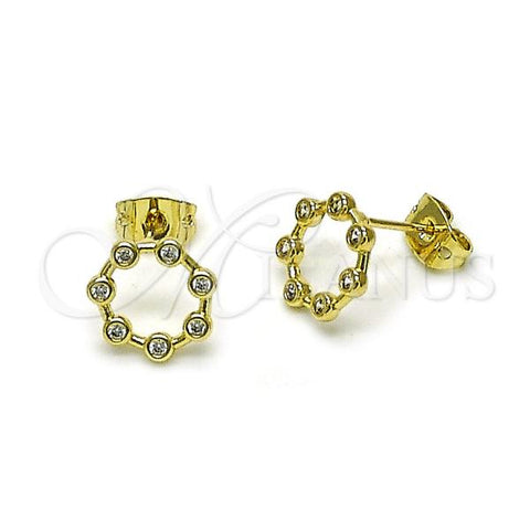 Oro Laminado Stud Earring, Gold Filled Style with White Cubic Zirconia, Polished, Golden Finish, 02.213.0777