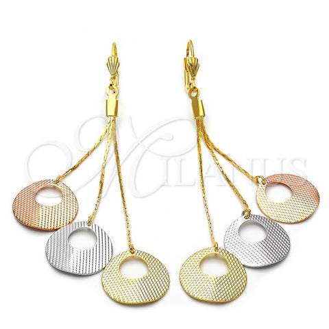 Oro Laminado Long Earring, Gold Filled Style Diamond Cutting Finish, Tricolor, 5.102.005
