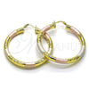 Oro Laminado Large Hoop, Gold Filled Style Hollow Design, Diamond Cutting Finish, Tricolor, 02.213.0313.1.50