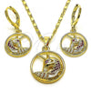 Oro Laminado Earring and Pendant Adult Set, Gold Filled Style Horse Design, with Ruby Micro Pave, Polished, Golden Finish, 10.196.0030