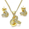 Oro Laminado Earring and Pendant Adult Set, Gold Filled Style Love Knot Design, with White Micro Pave, Polished, Golden Finish, 10.342.0056