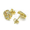 Oro Laminado Stud Earring, Gold Filled Style with White Micro Pave, Polished, Golden Finish, 02.342.0123